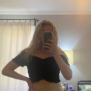 Black Smocked Bandage Crop Top